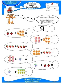 Çocuklar İçin toplam işlemi yaprak testleri 